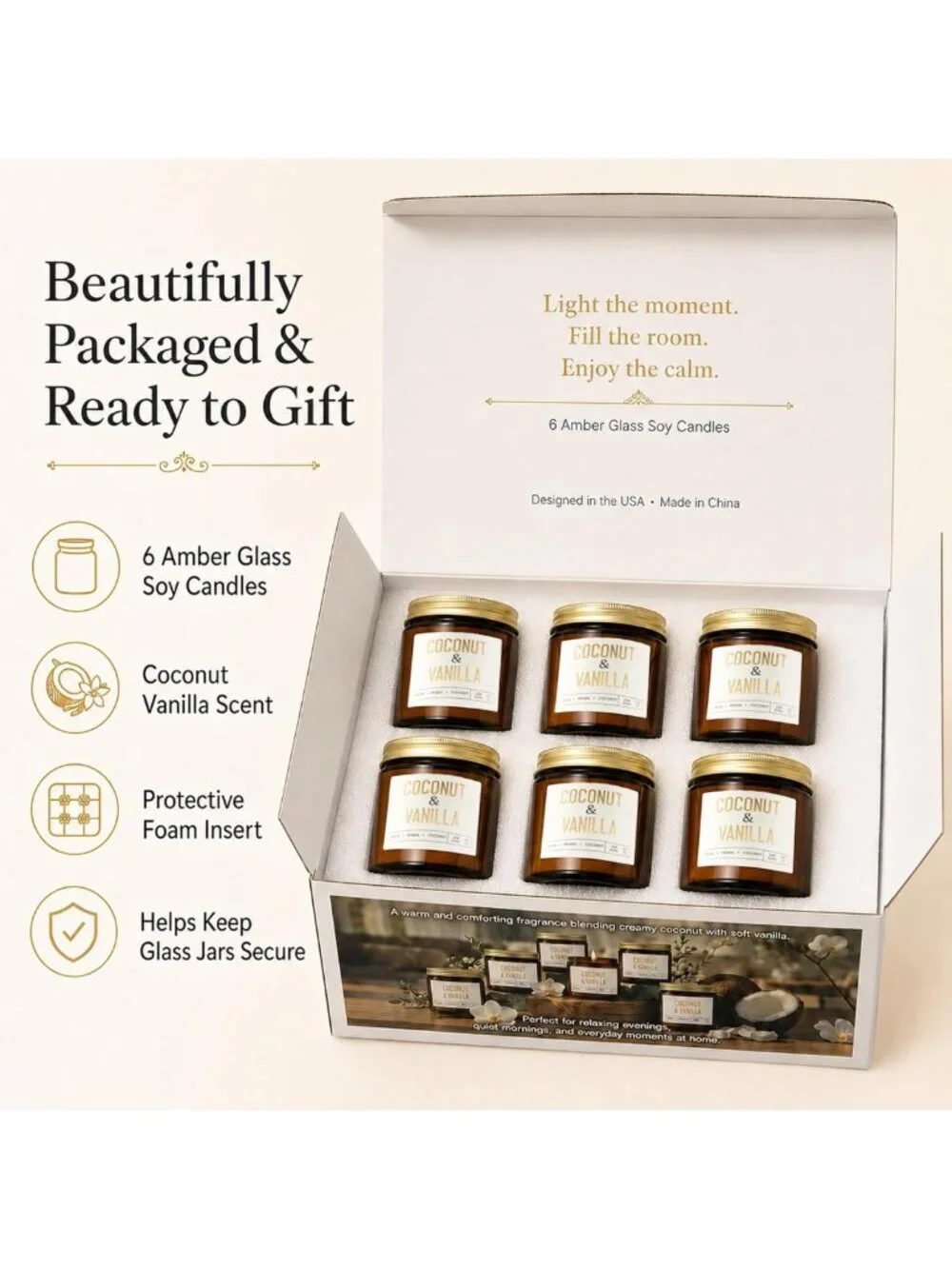 6-Pack Scented Soy Wax Candles Gift Set - Aromatherapy for Home, Living Room